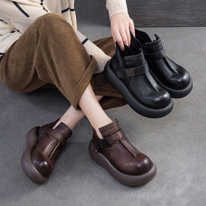 Women's Minimalist Plain Leather Platform Ankle Boots
