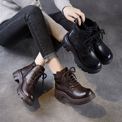 Women's Retro Leather Thick Soled Casual Ankle Boots