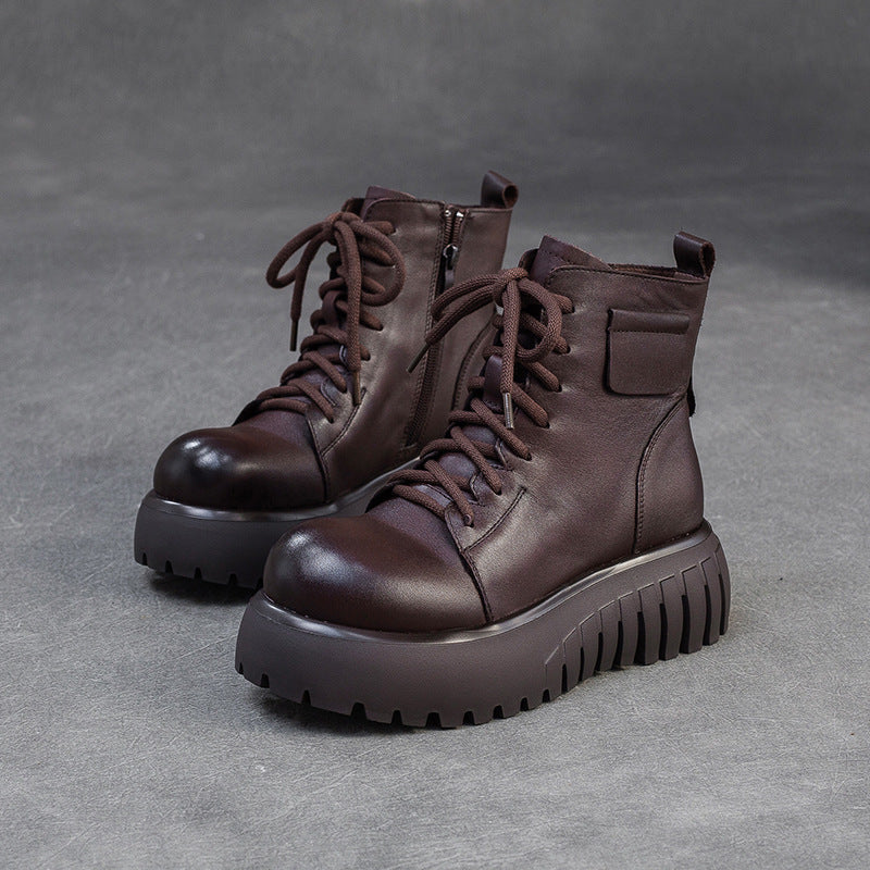 Women's Vintage Leather Casual Platform Boots-RAIIFY