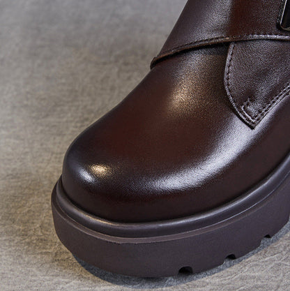 Women's Casual Leather Metal Velcro Ankle Boots