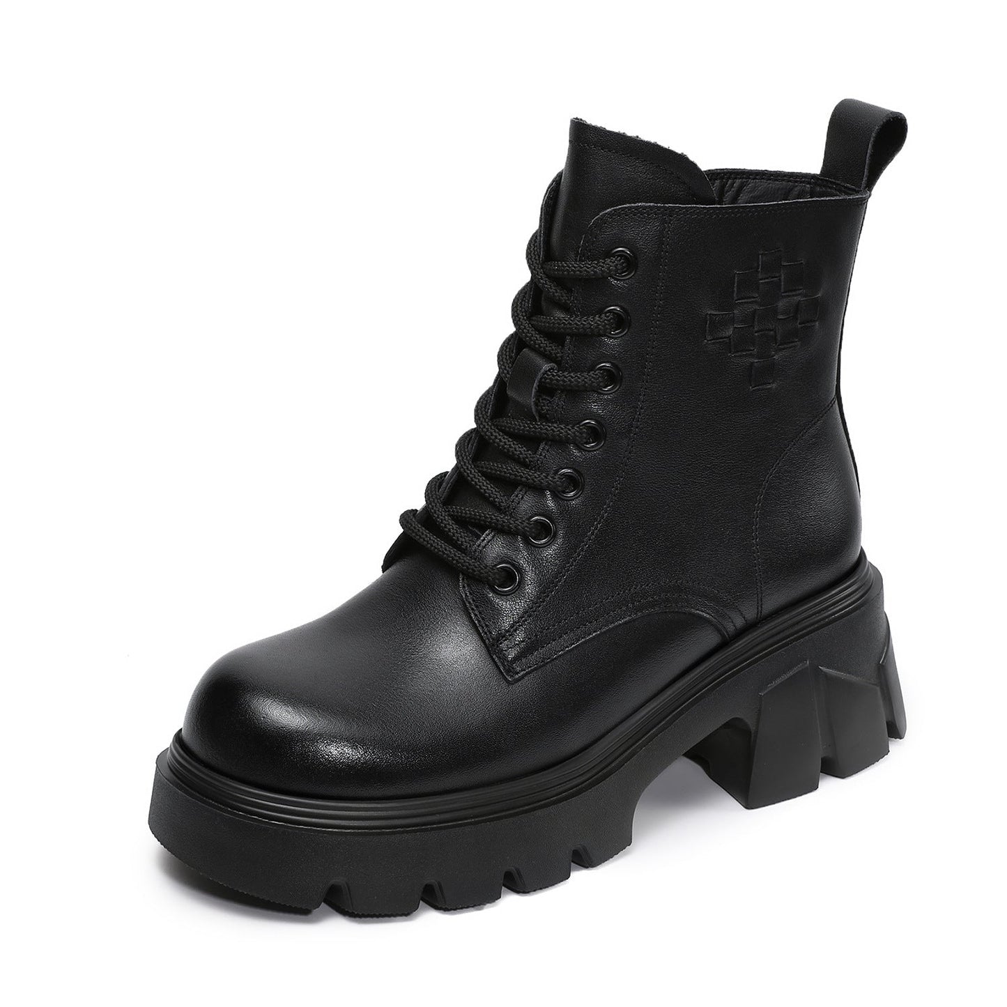 Women's Plain Embossed Leather Chunky Platform Boots-RAIIFY