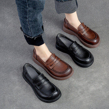 Women's Retro Plain Leather Classic Casual Loafers