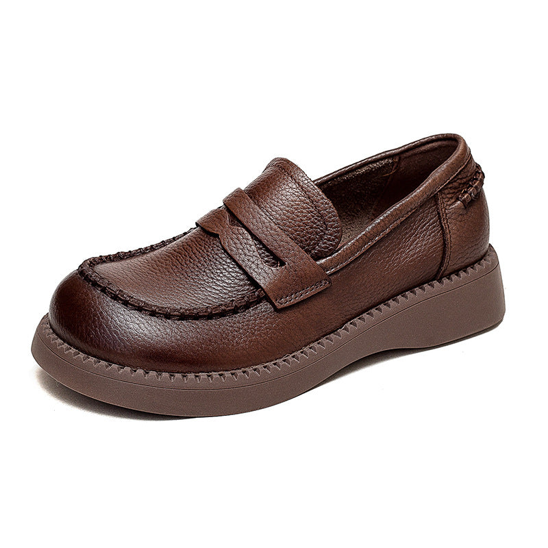 Women's Retro Plain Leather Classic Casual Loafers
