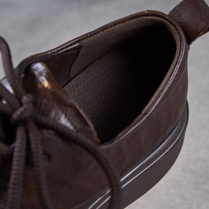 Women's Retro Plain Leather Casual Lace-up Loafers