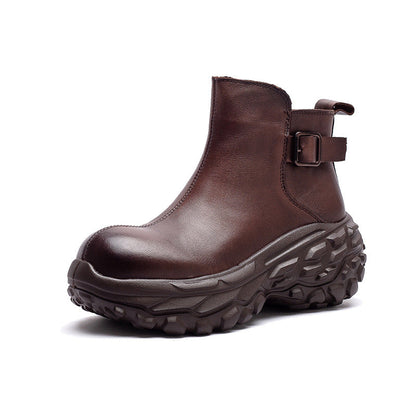 Women's Vintage Chunky-Sole Leather Ankle Boots