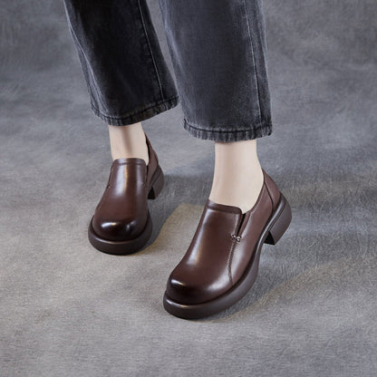 Women's Minimalist Plain Leather Thick Soled Loafers