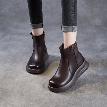Women's Minimalist Plain Leather Thick Soled Ankle Boots
