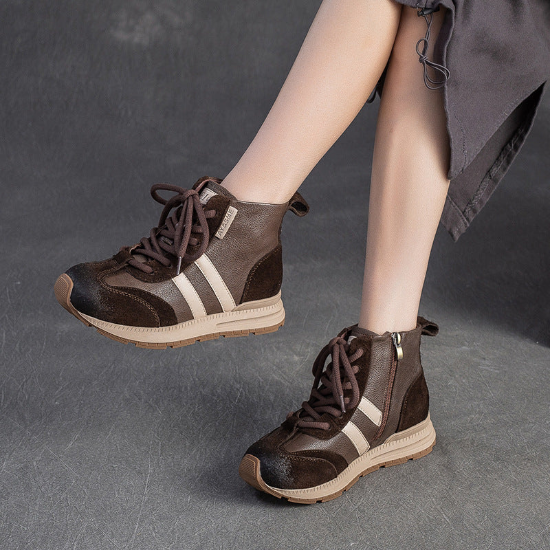 Women's Fashion Color-Blocked Flat Ankle Boots