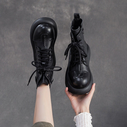 Women's Retro Leather Casual Platform Boots