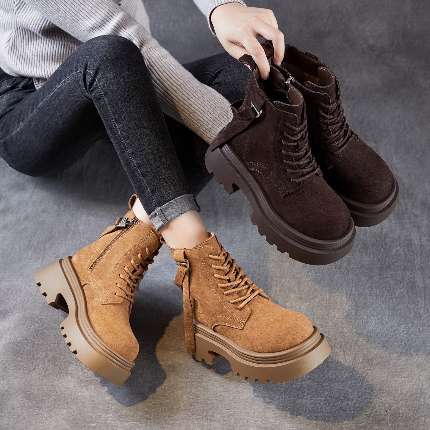 Women's Minimalist Plain Suede Platform Ankle Boots