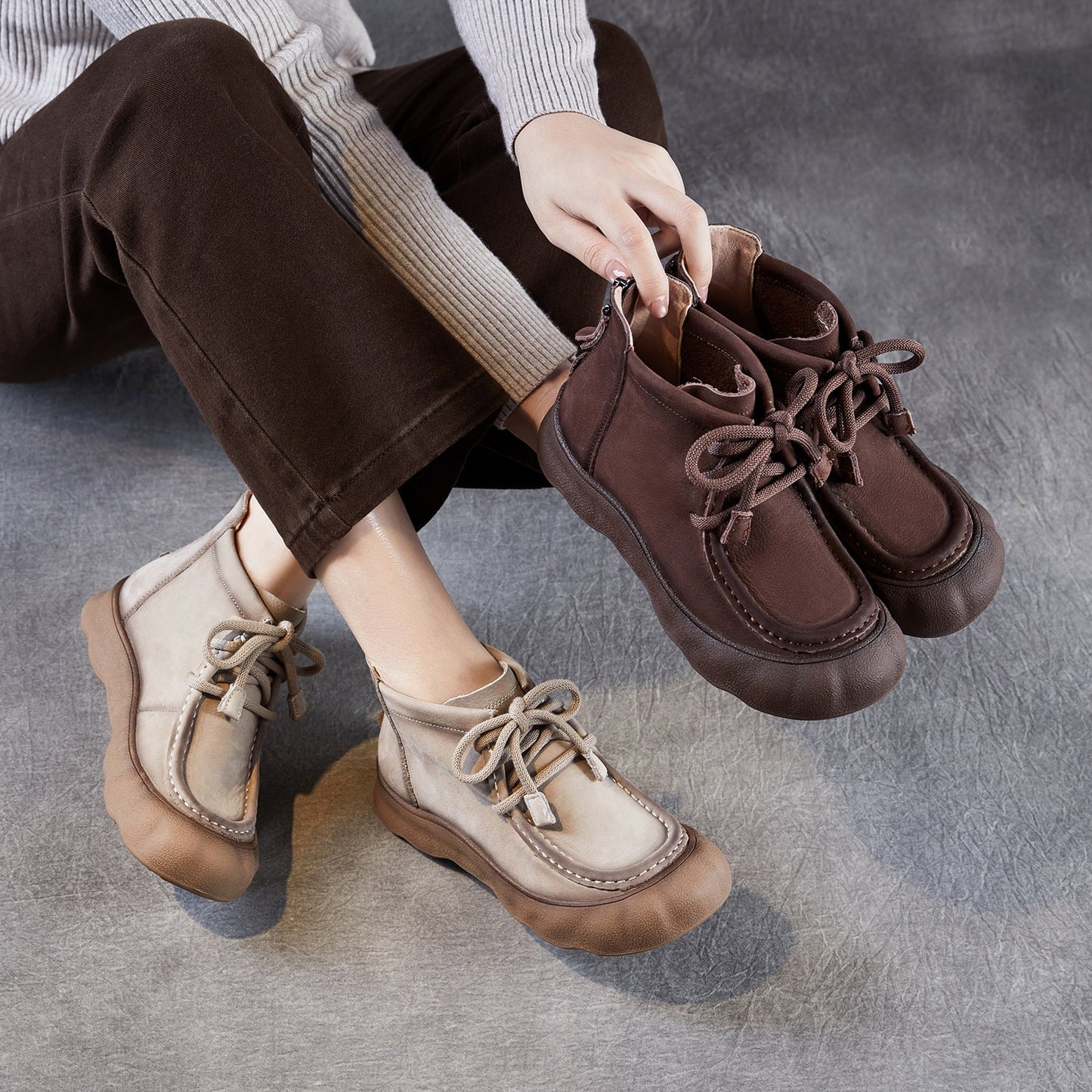 Women's Vintage Leather Casual Flat Ankle Boots
