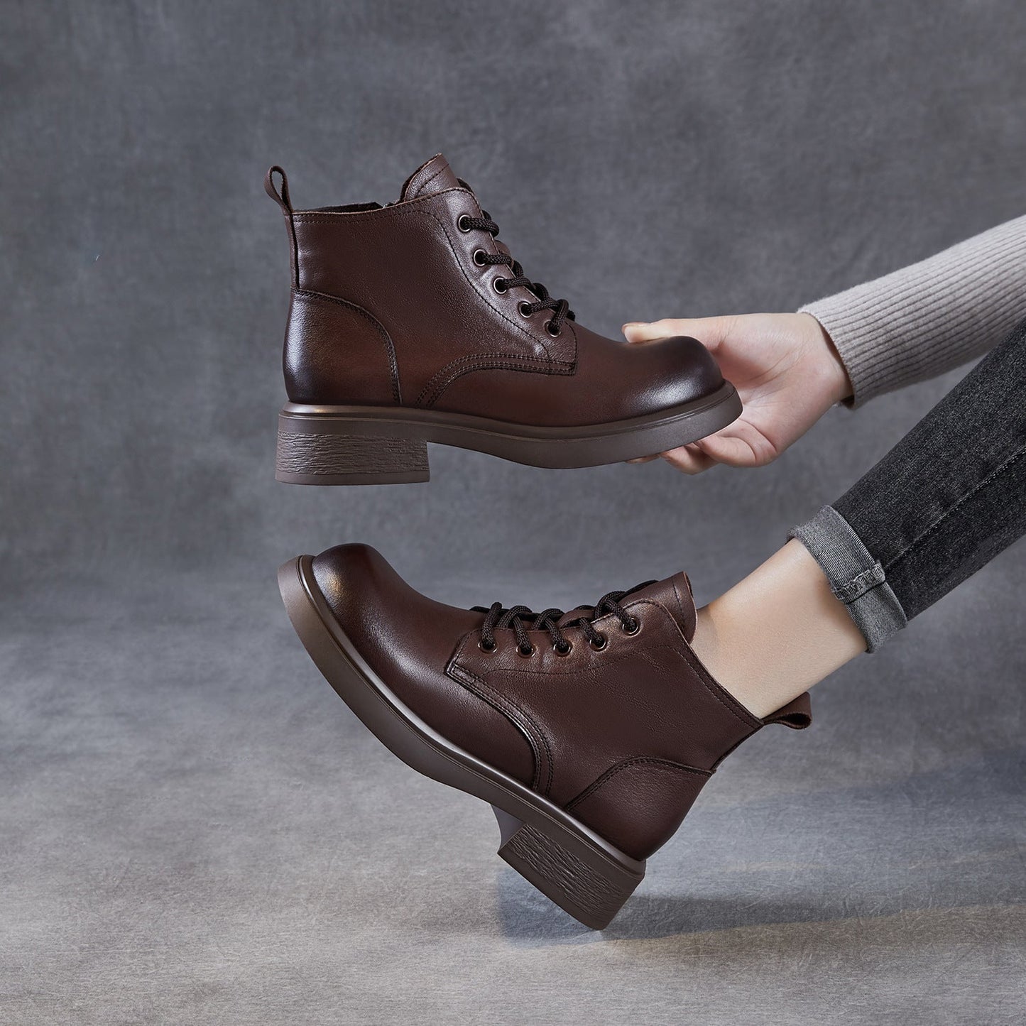 Women's Plain Quilted Leather Casual Ankle Boots