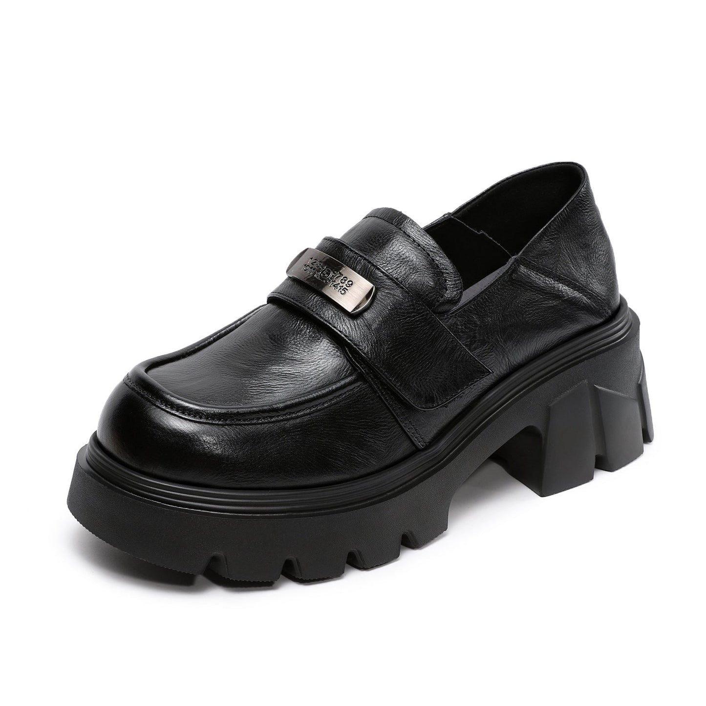 Women's Vintage Leather Metal Buckle Platform Loafers-RAIIFY