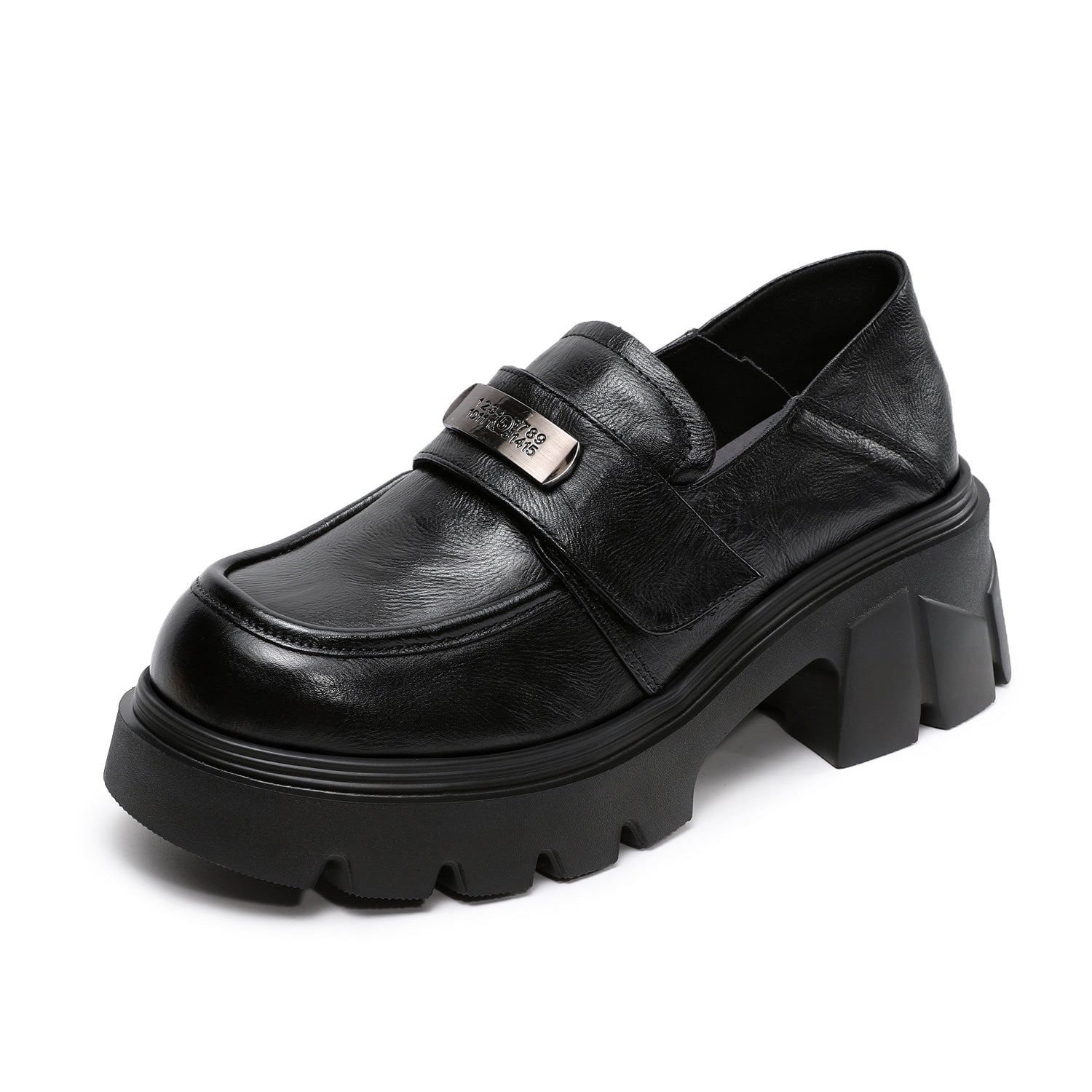 Women's Vintage Leather Metal Buckle Platform Loafers-RAIIFY