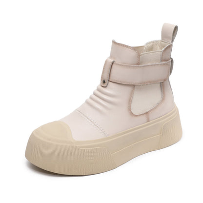 Women's Plain Leather Casual Ankle Boots-RAIIFY