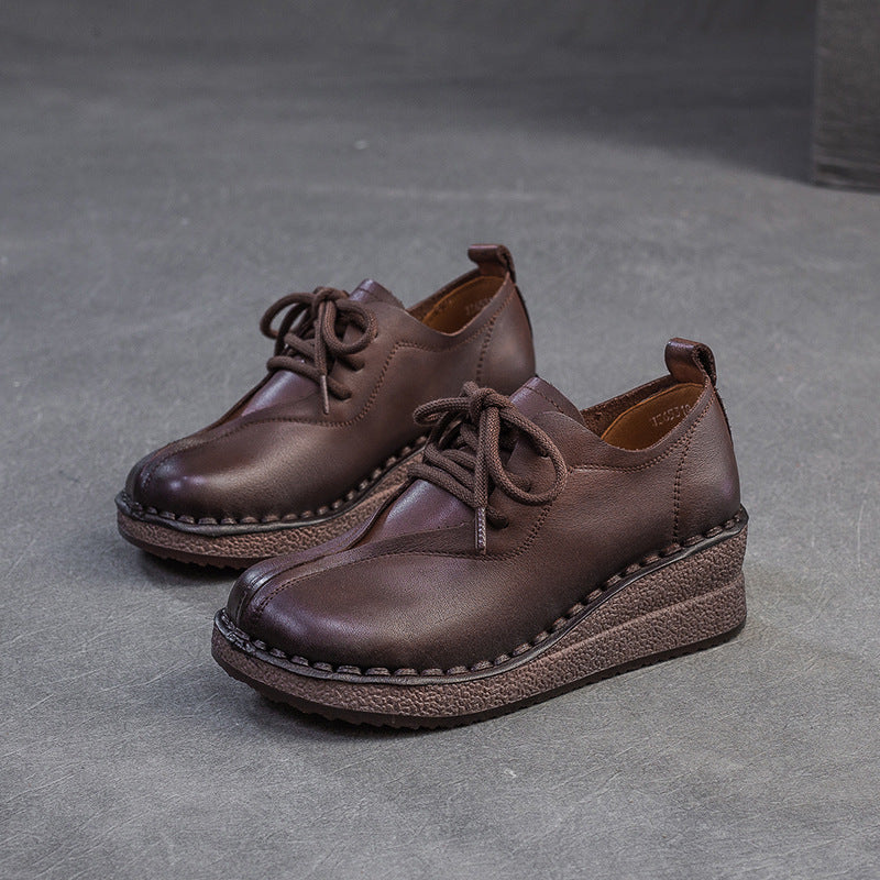 Women's Vintage Leather Wedge Casual Shoes-RAIIFY