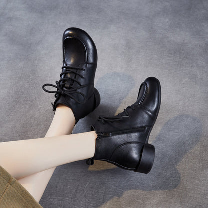 Women's Retro Leather Low Block Ankle Boots