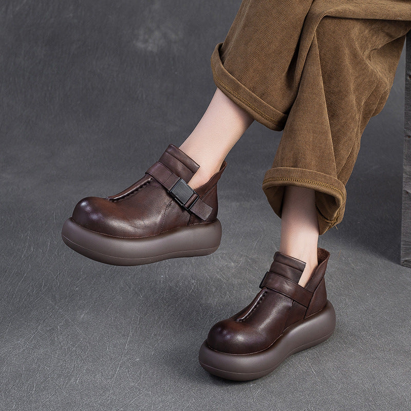 Women's Minimalist Plain Leather Platform Ankle Boots
