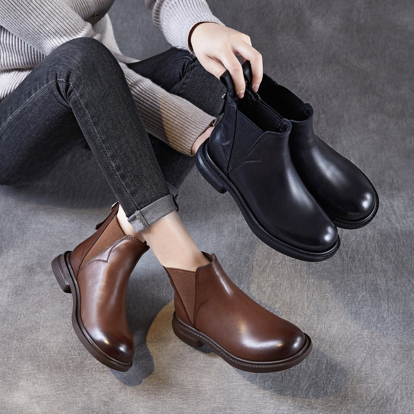 Women's Vintage Leather Slip-on Ankle Boots