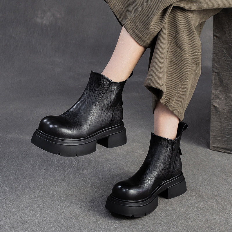 Women's Minimalist Plain Leather Platform Ankle Boots