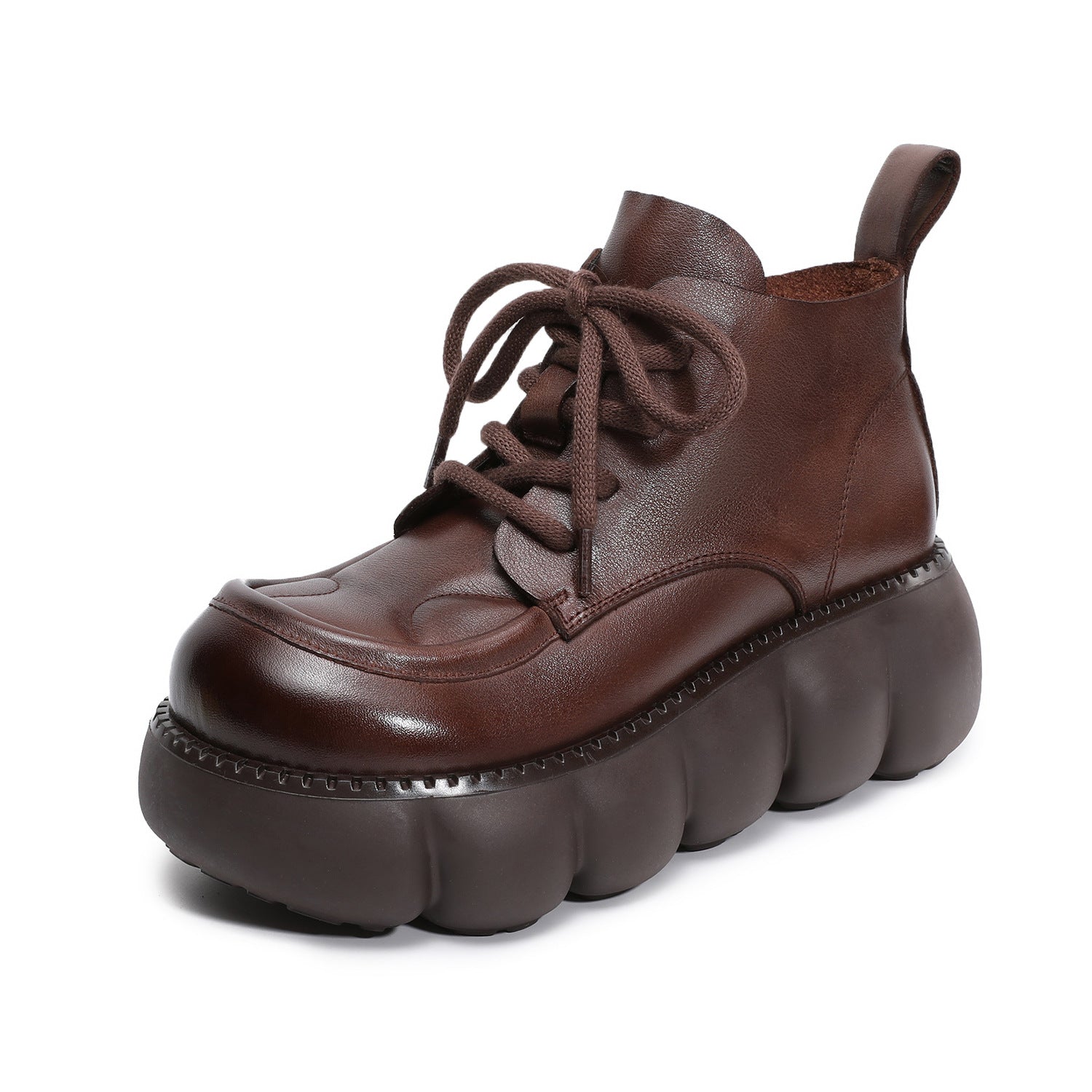 Women's Soft Leather Chunky Platform Ankle Boots-RAIIFY