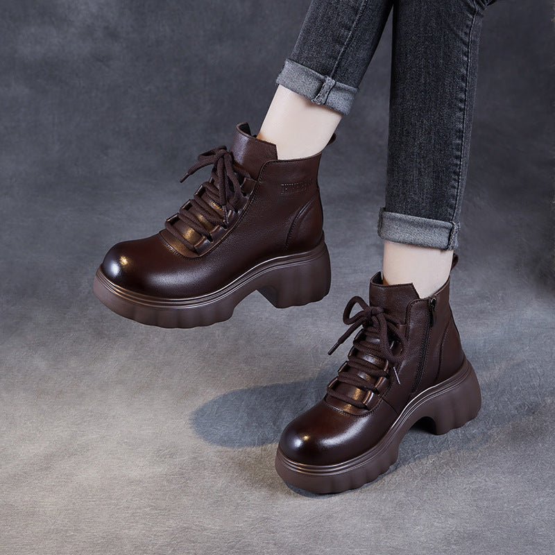 Women's Retro Minimalist Leather Chunky Heel Ankle Boots