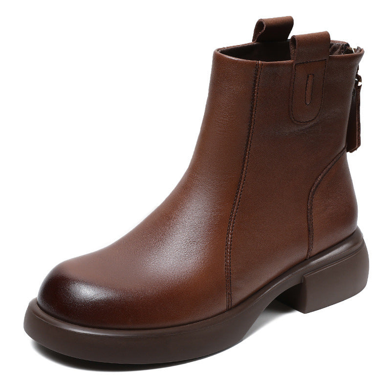Women's Minimalist Plain Leather Casual Ankle Boots-RAIIFY