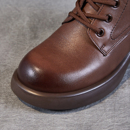 Womne's Retro Plain Soft Leather Ankle Boots