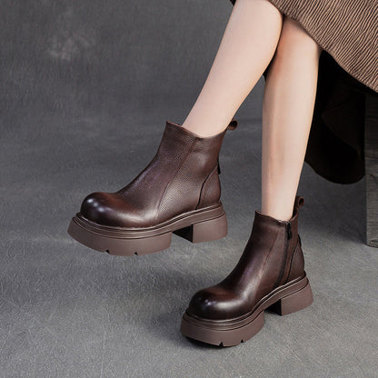 Women's Minimalist Plain Leather Platform Ankle Boots