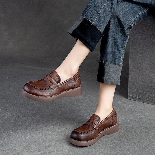Women's Retro Plain Leather Classic Casual Loafers