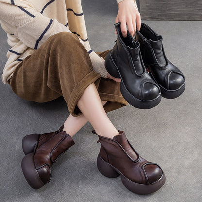 Women's Minimalist Retro Leather Chunky Ankle Boots