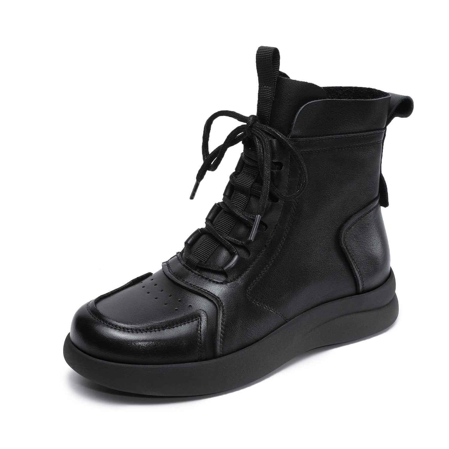 Women's Vintage Breathable Leather Flat Ankle Boots-RAIIFY