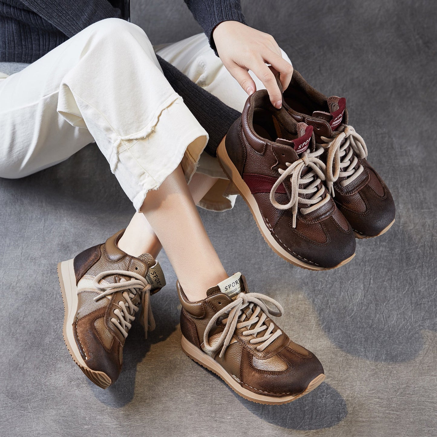 Women's Retro Quilted Leather High Top Casual Sneakers