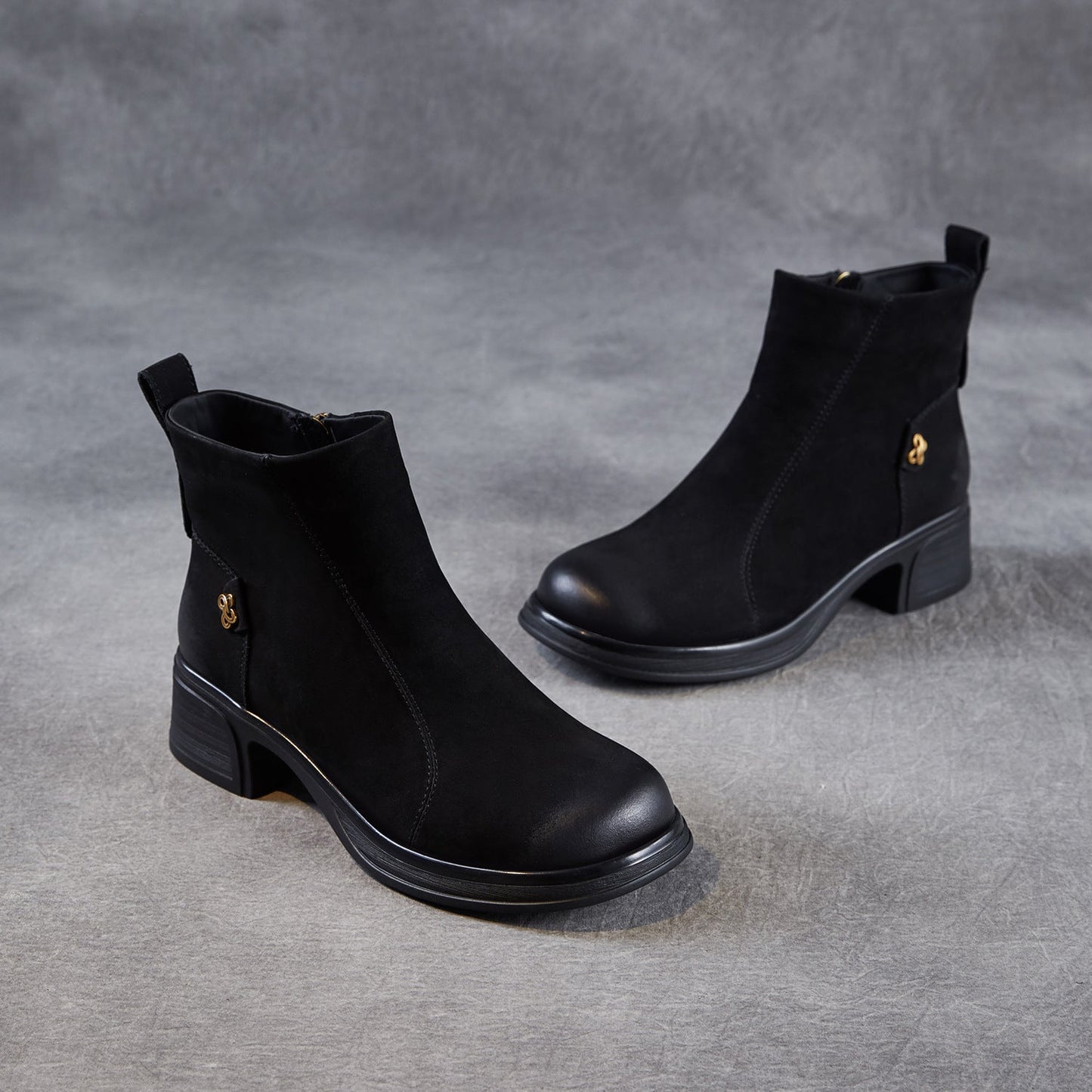 Women's Vintage Leather Chunky Heel Ankle Boots