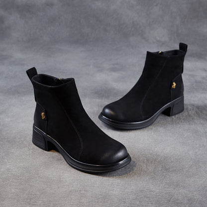 Women's Vintage Leather Chunky Heel Ankle Boots