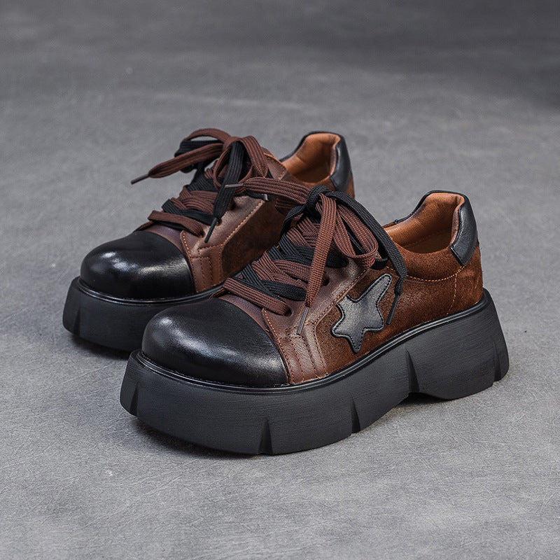 Women's Retro Leather Flat Platform Casual Shoes-RAIIFY