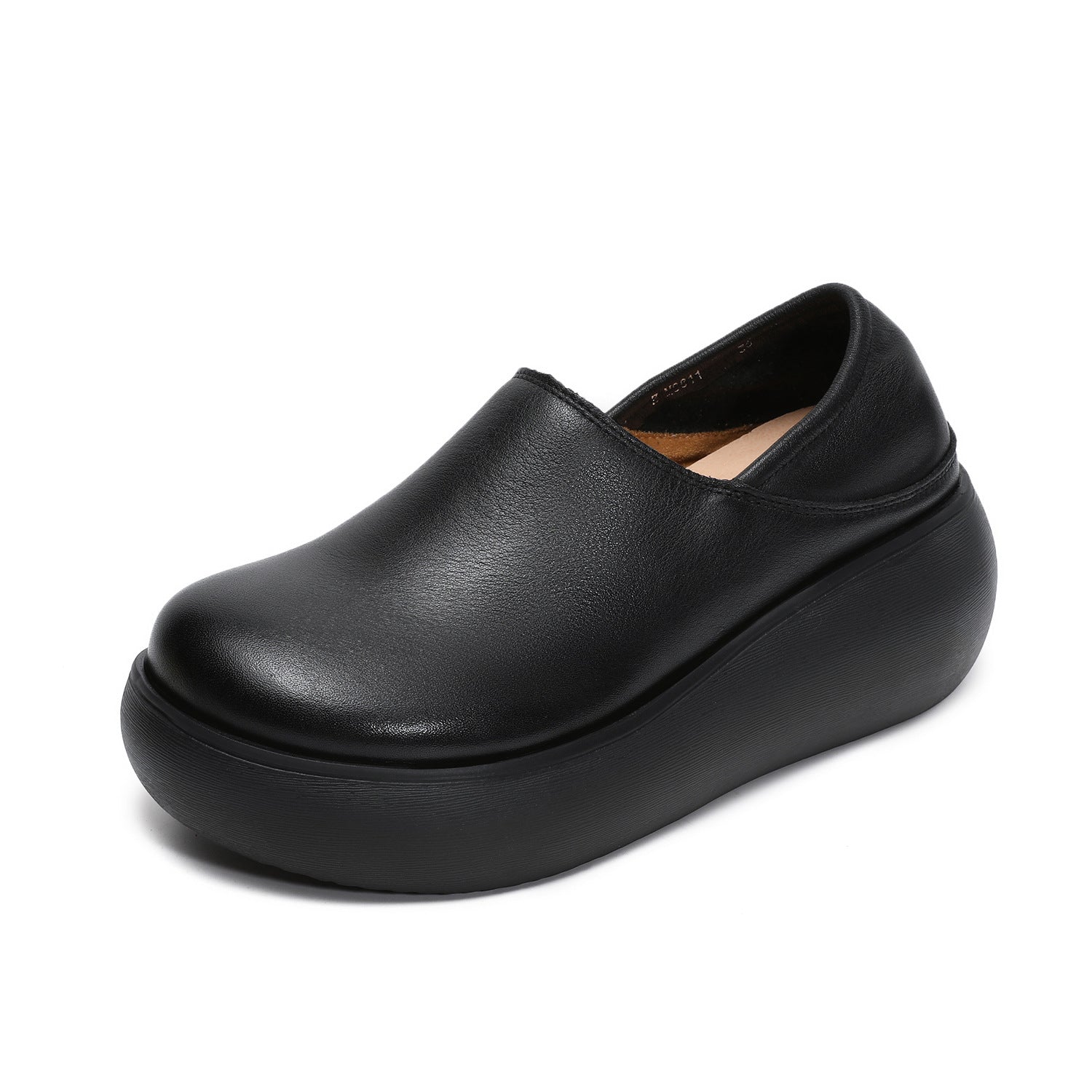 Women's Retro Plain Leather Casual Platform Shoes-RAIIFY