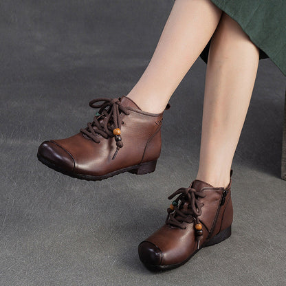 Women's Vintage Leather Comfort Flat Ankle Boots