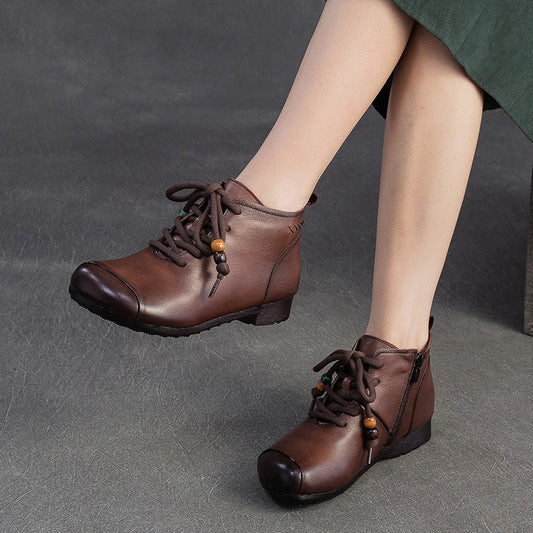 Women's Vintage Leather Comfort Flat Ankle Boots
