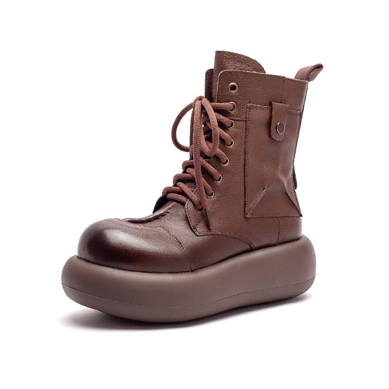 Women's Retro Leather Casual Platform Boots