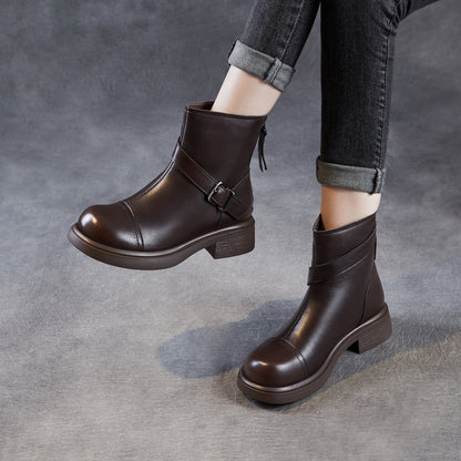 Women's Vintage Leather Buckle Strap Ankle Boots