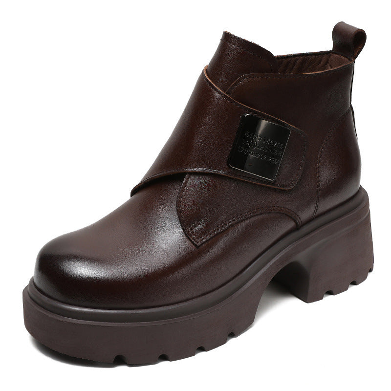 Women's Casual Leather Metal Velcro Ankle Boots-RAIIFY