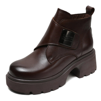 Women's Casual Leather Metal Velcro Ankle Boots-RAIIFY
