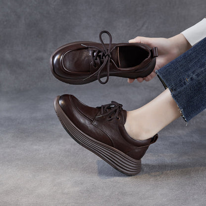 Women's Retro Platform Lace-up Leather Shoes