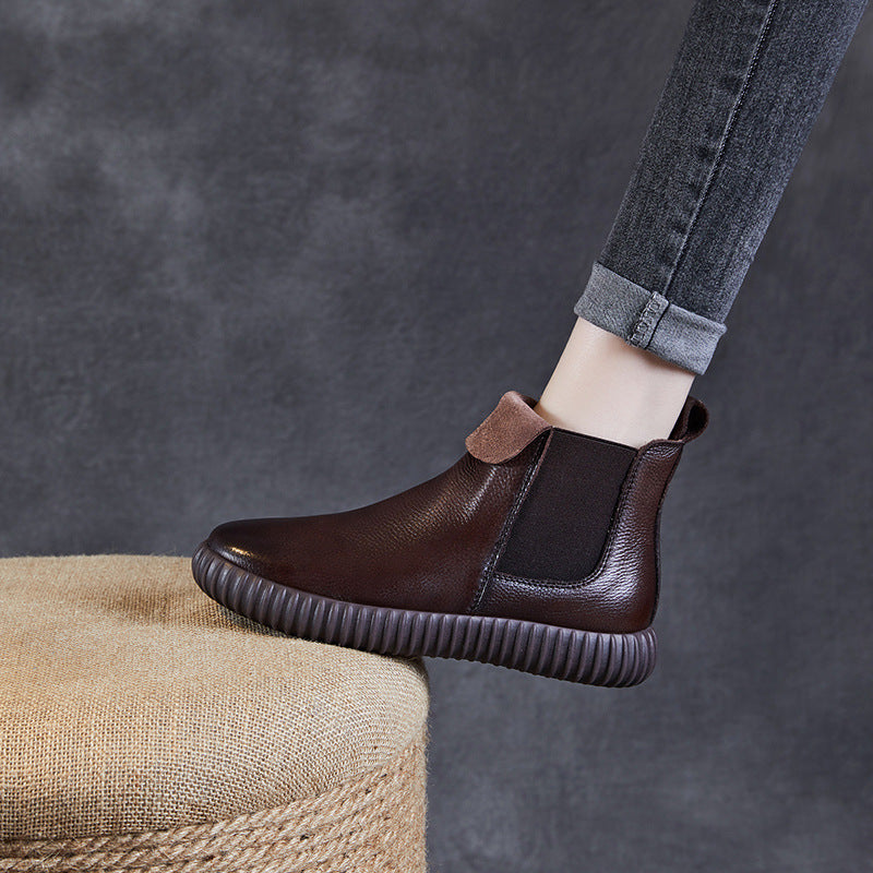 Women's Minimalist Leather Flat Ankle Boots