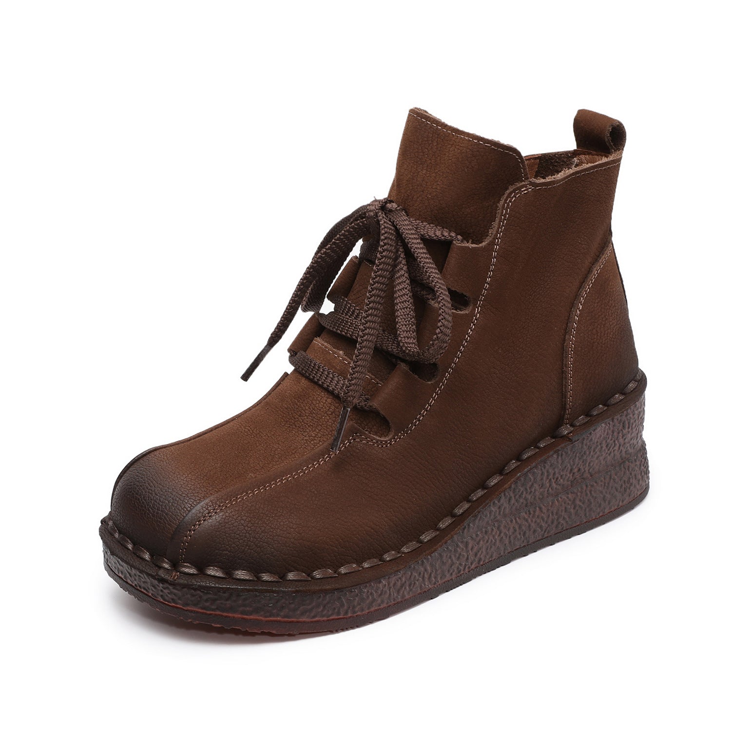 Women's Retro Plain Leather Wedge Ankle Boots-RAIIFY