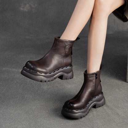 Women's Retro Plain Leather Casual Ankle Boots