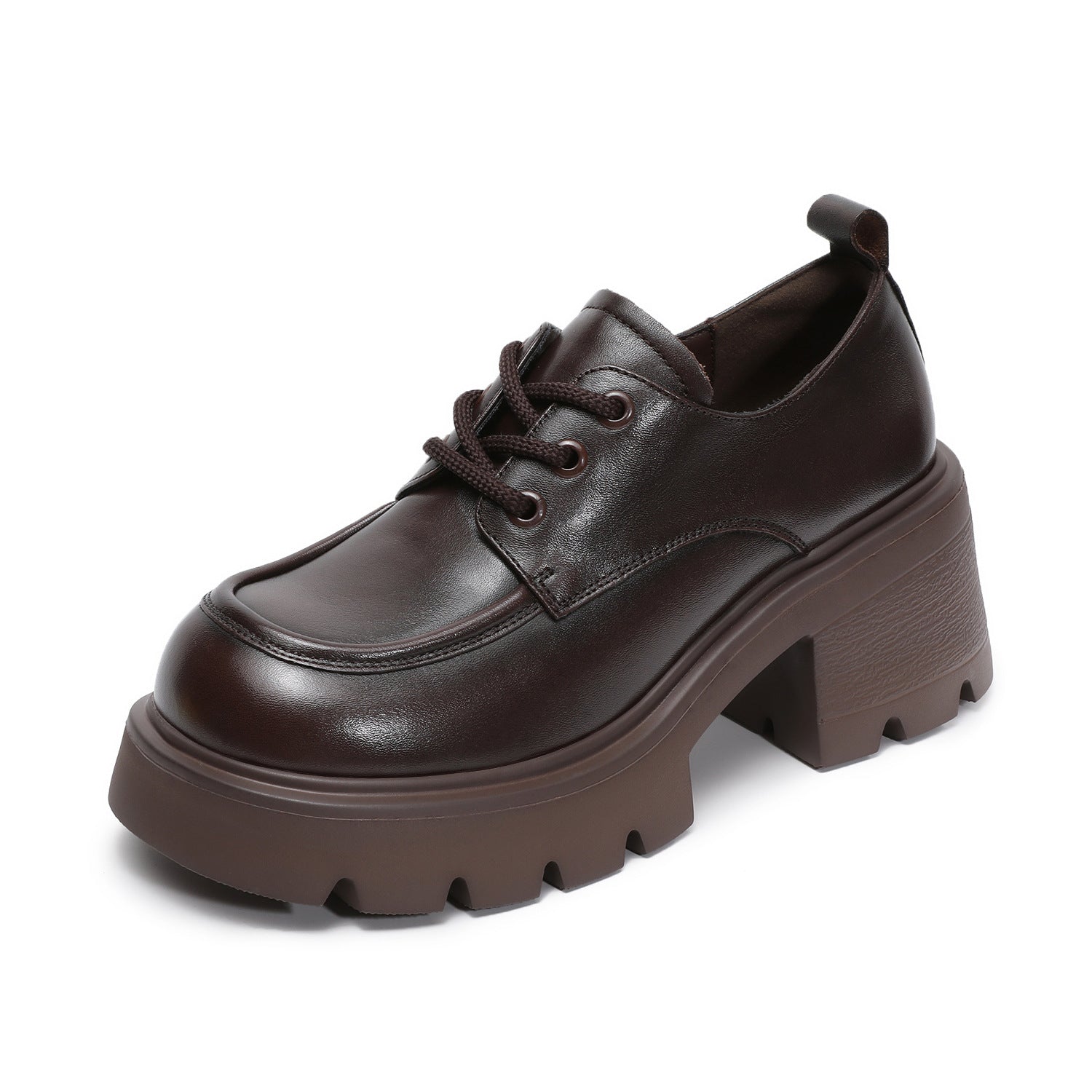 Women's Leather Lace-up Chunky Heel Loafers-RAIIFY
