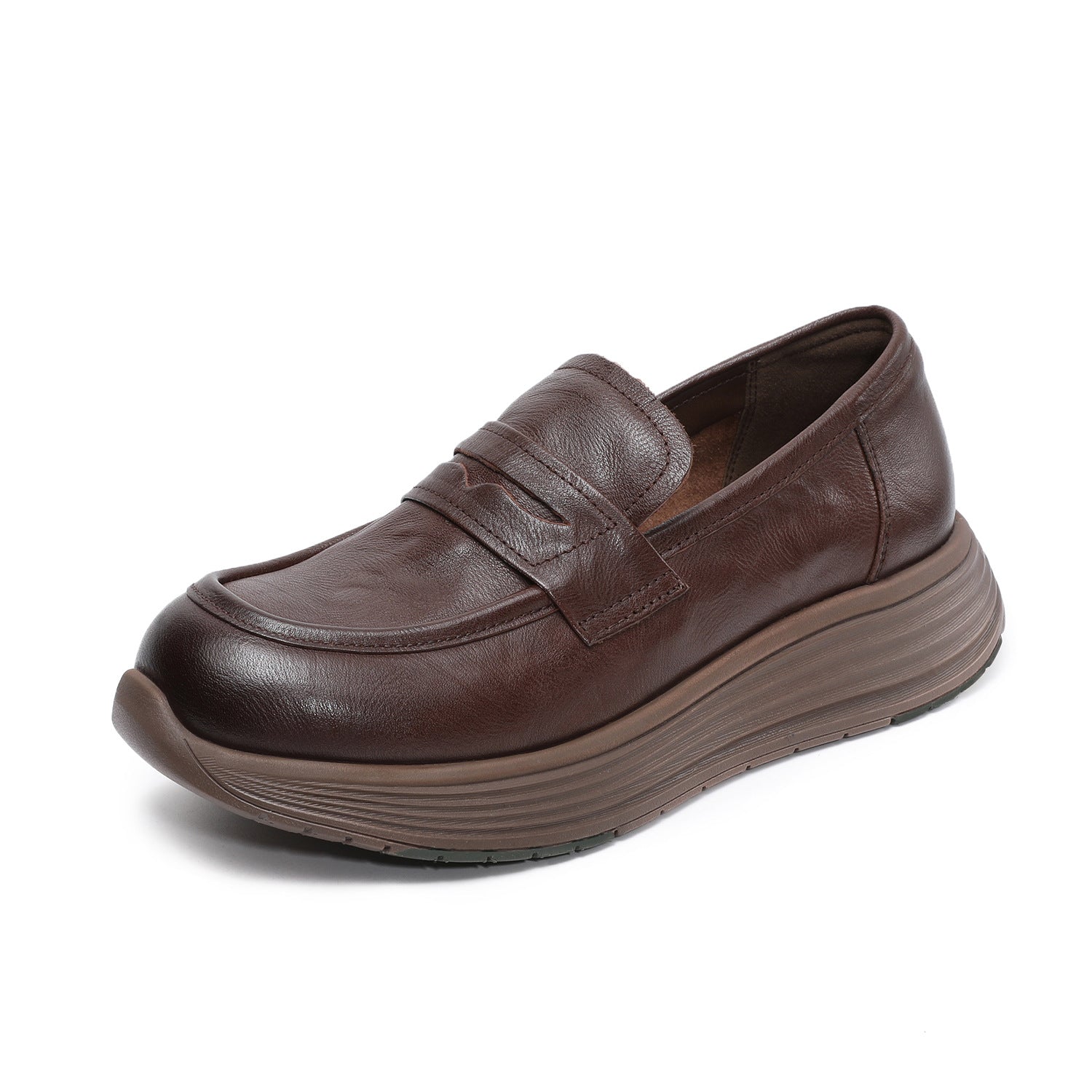 Women's Retro Plain Leather Classic Comfort Loafers-RAIIFY