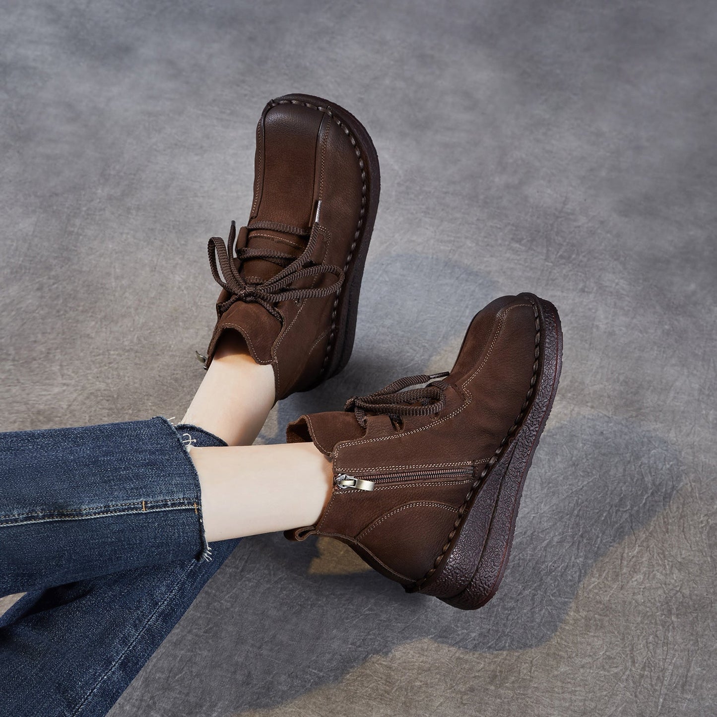 Women's Retro Plain Leather Wedge Ankle Boots